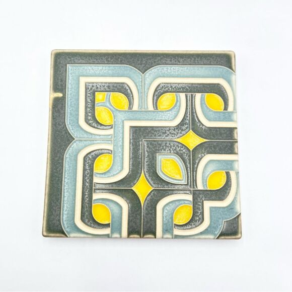 Motawi Tileworks Ann Arbor Geometric Decorative Tile Gray Grey Yellow Blue 6X6 - Picture 1 of 7